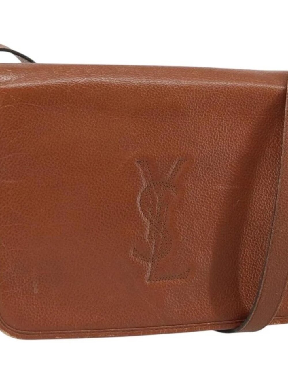 SAINT LAURENT Shoulder Bag Leather Brown Gold Auth BA9512 - Picture 2 of 16